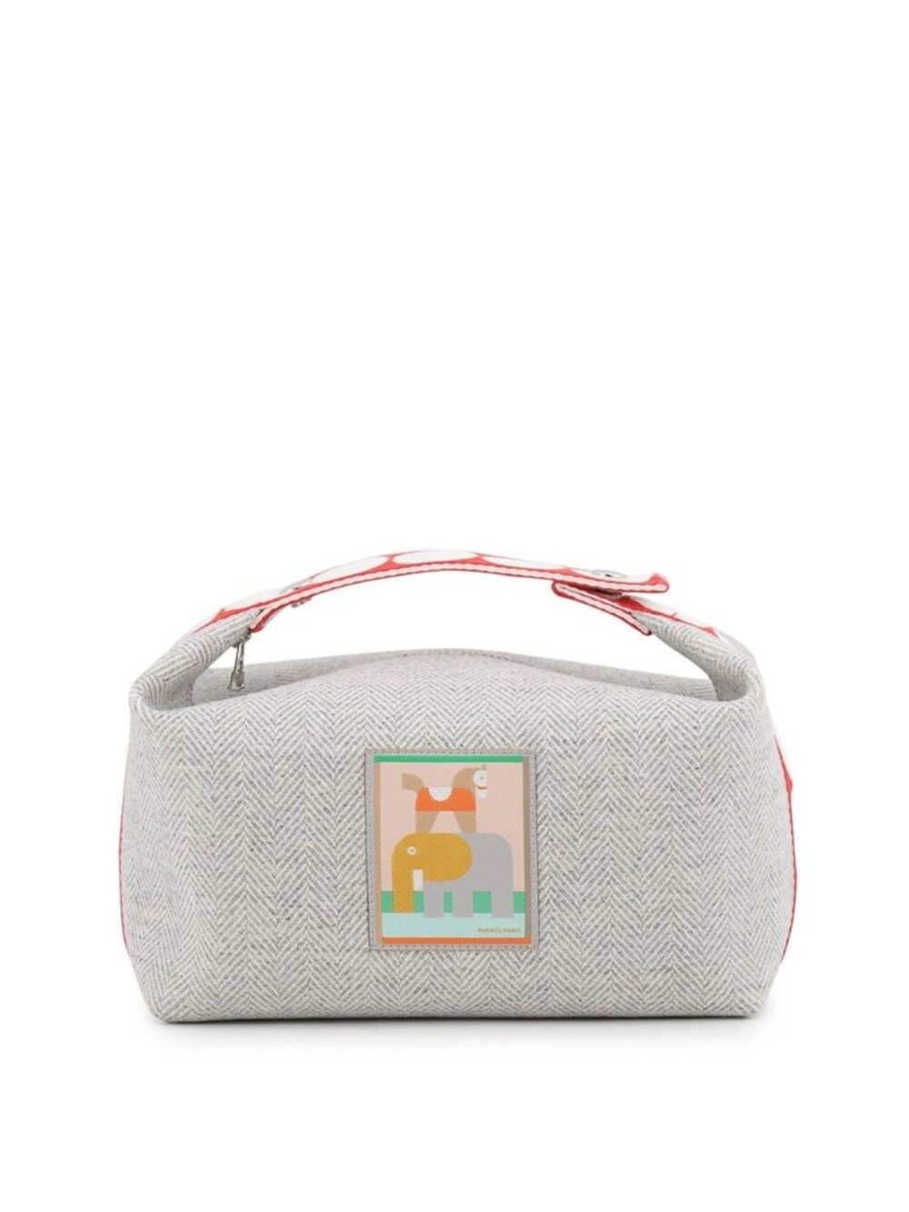 Hermes Pouch Bride-a-Brac GM Animo Block Granit Silver Wool Toile Chevron
